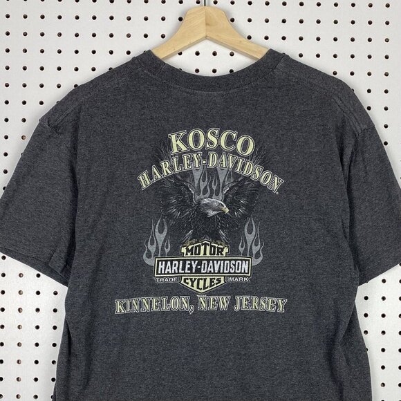 Harley Davidson Motorcycle‎ Eagle T Shirt Sz Medium Gray Kosco Flames New Jersey - Picture 1 of 7